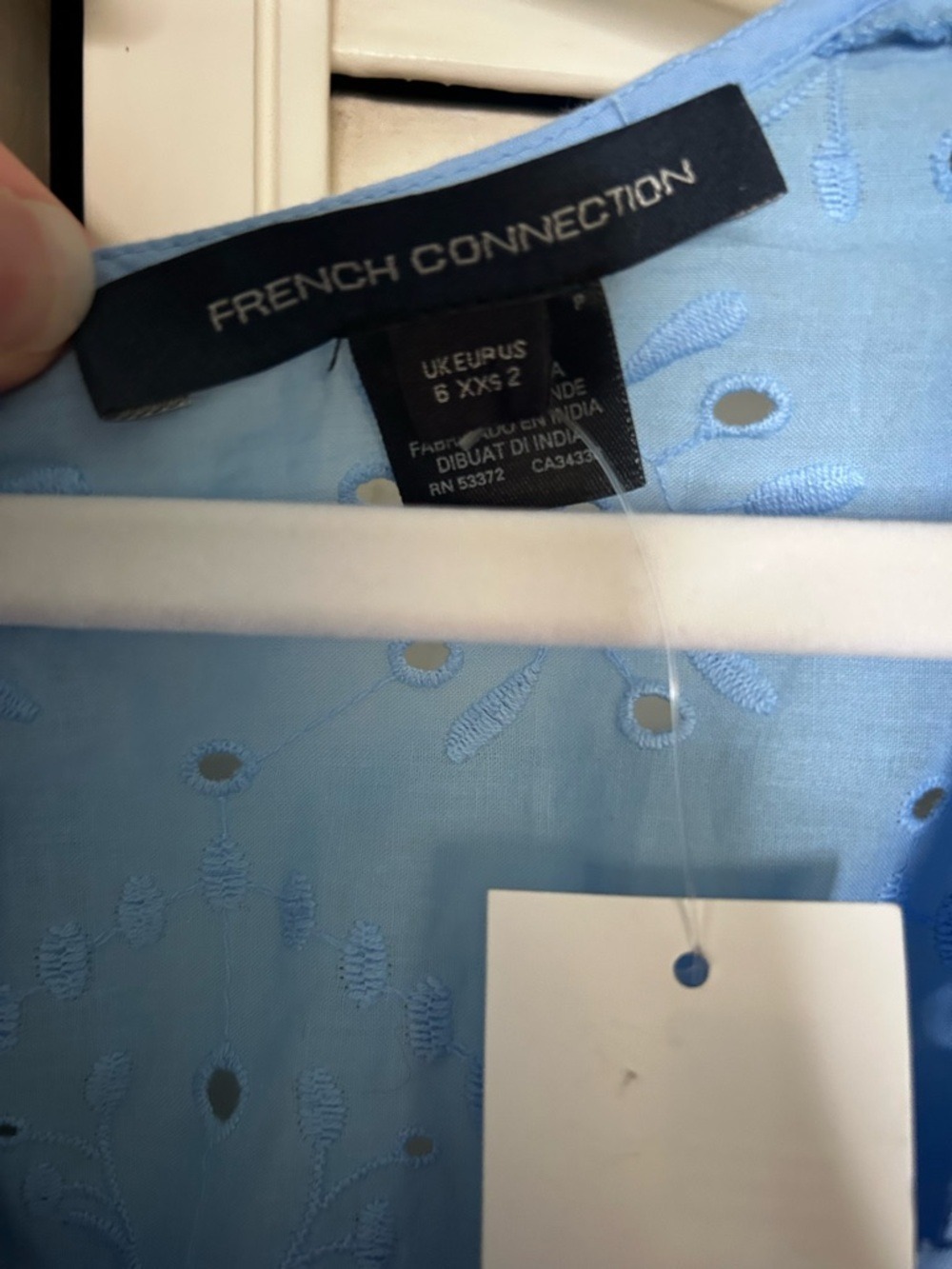 French Connection Blue Eyelet Puff Sleeve Mini Dress Size 2 - Picture 3 of 6
